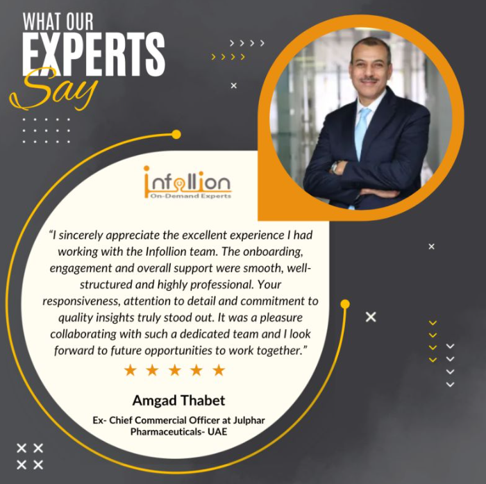 Testimonial from Amgad Thabet, Ex Chief Commercial Officer at Julphar Pharmaceuticals, UAE