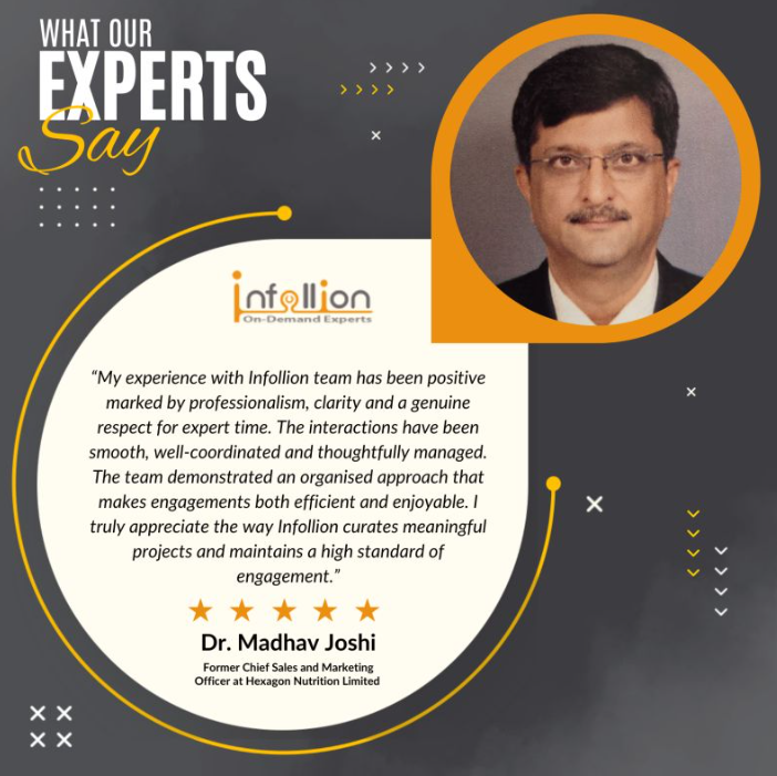 Testimonial from Dr. Madhav Joshi, Former Chief Sales and Marketing Officer at Hexagon Nutrition Limited