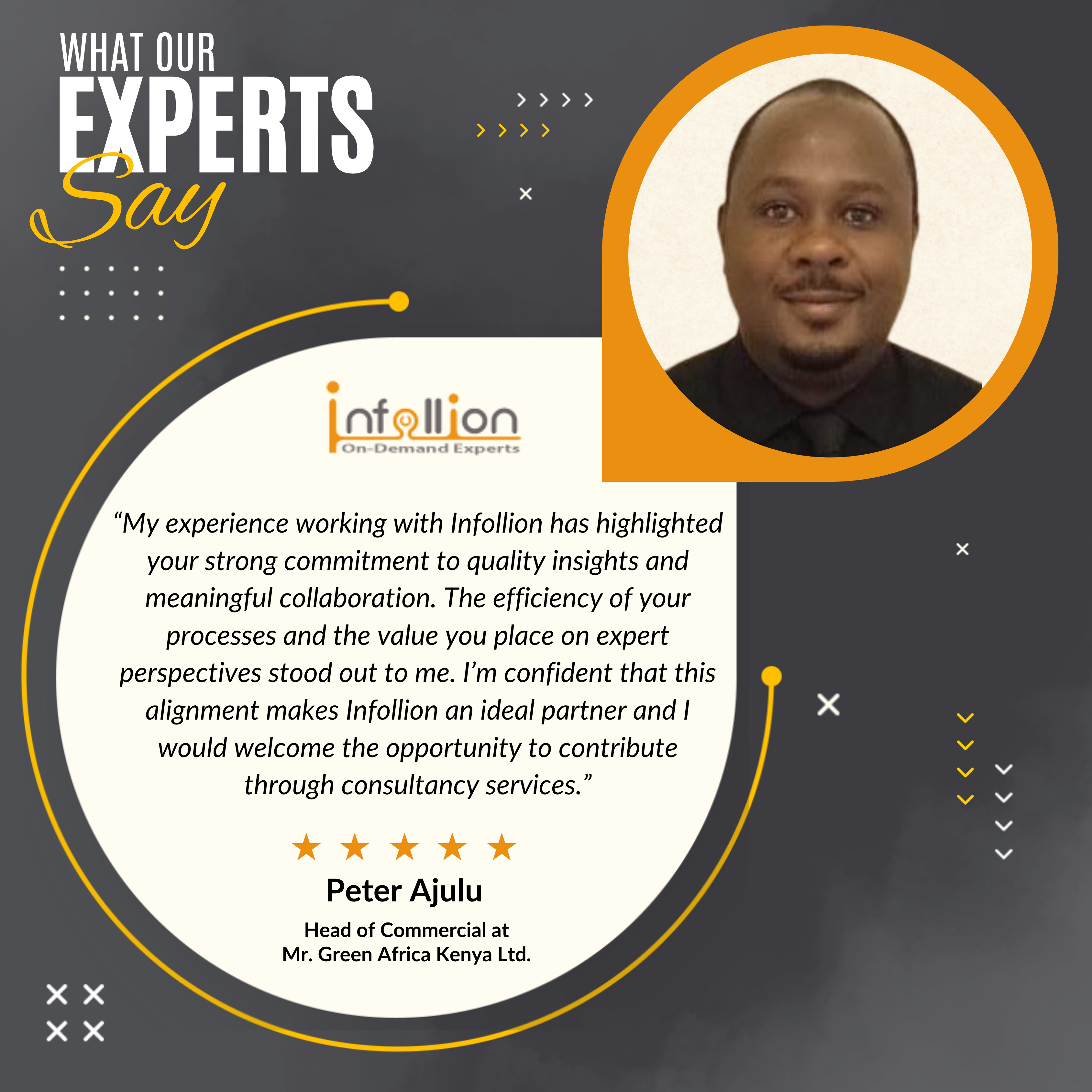 Testimonial from Peter Ajulu, Head of Commercial at Mr. Green Africa Kenya Ltd.