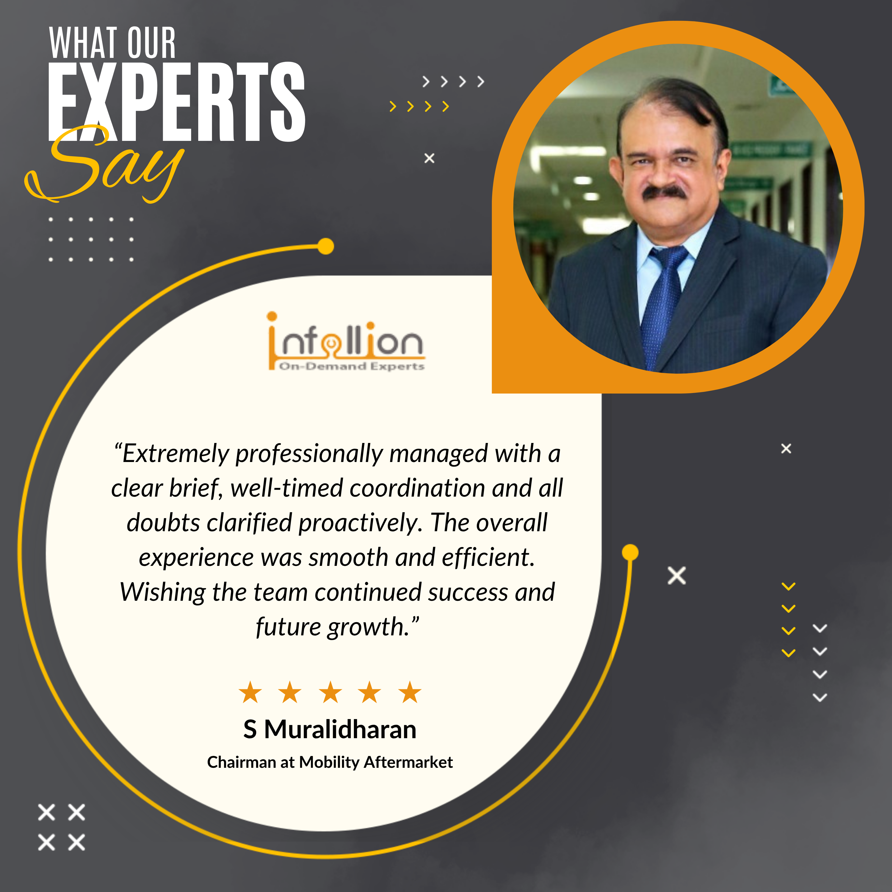 Testimonial from S Muralidharan, Chairman at Mobility Aftermarket