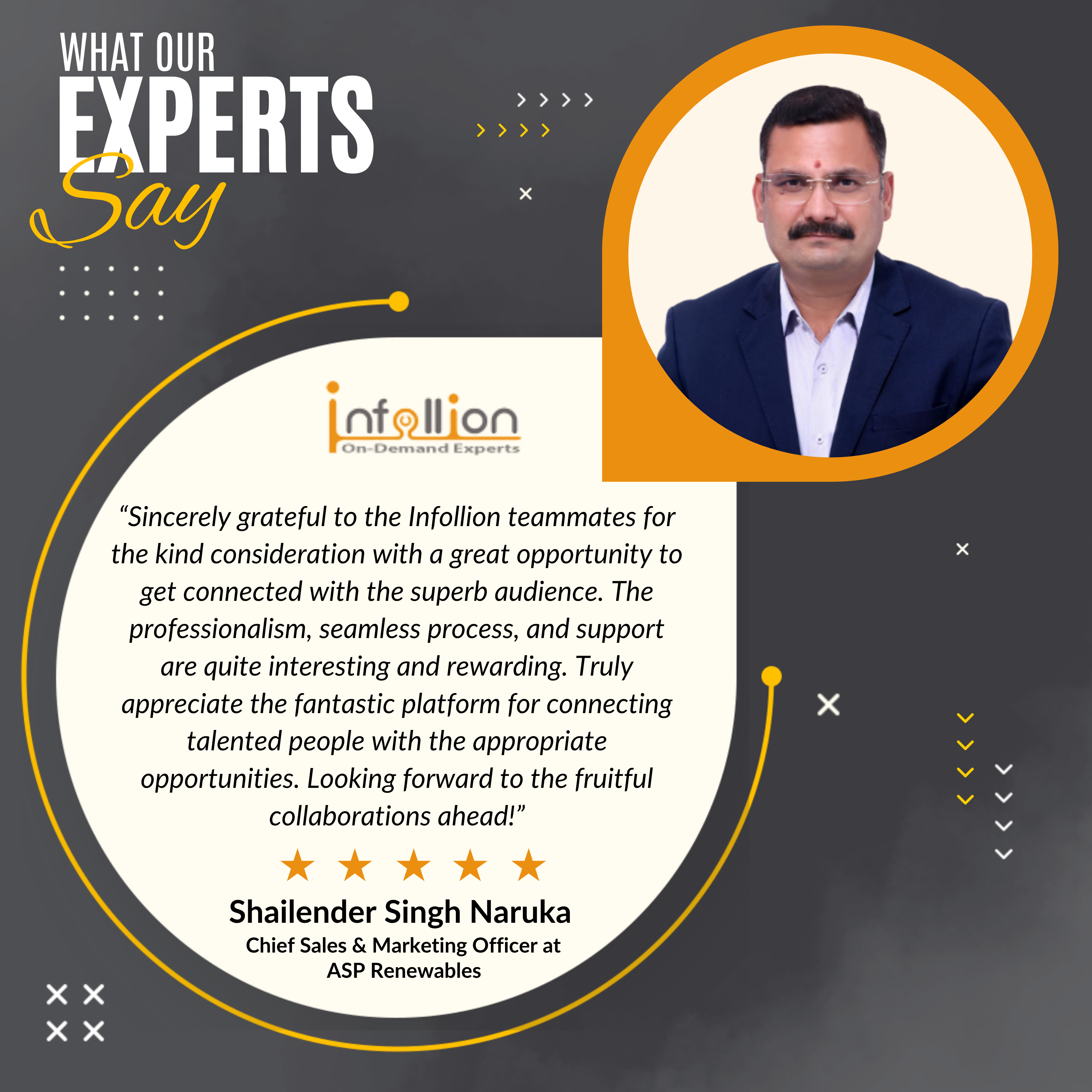 Testimonial from Shailender Singh Naruka, Chief Sales & Marketing Officer at ASP Renewables