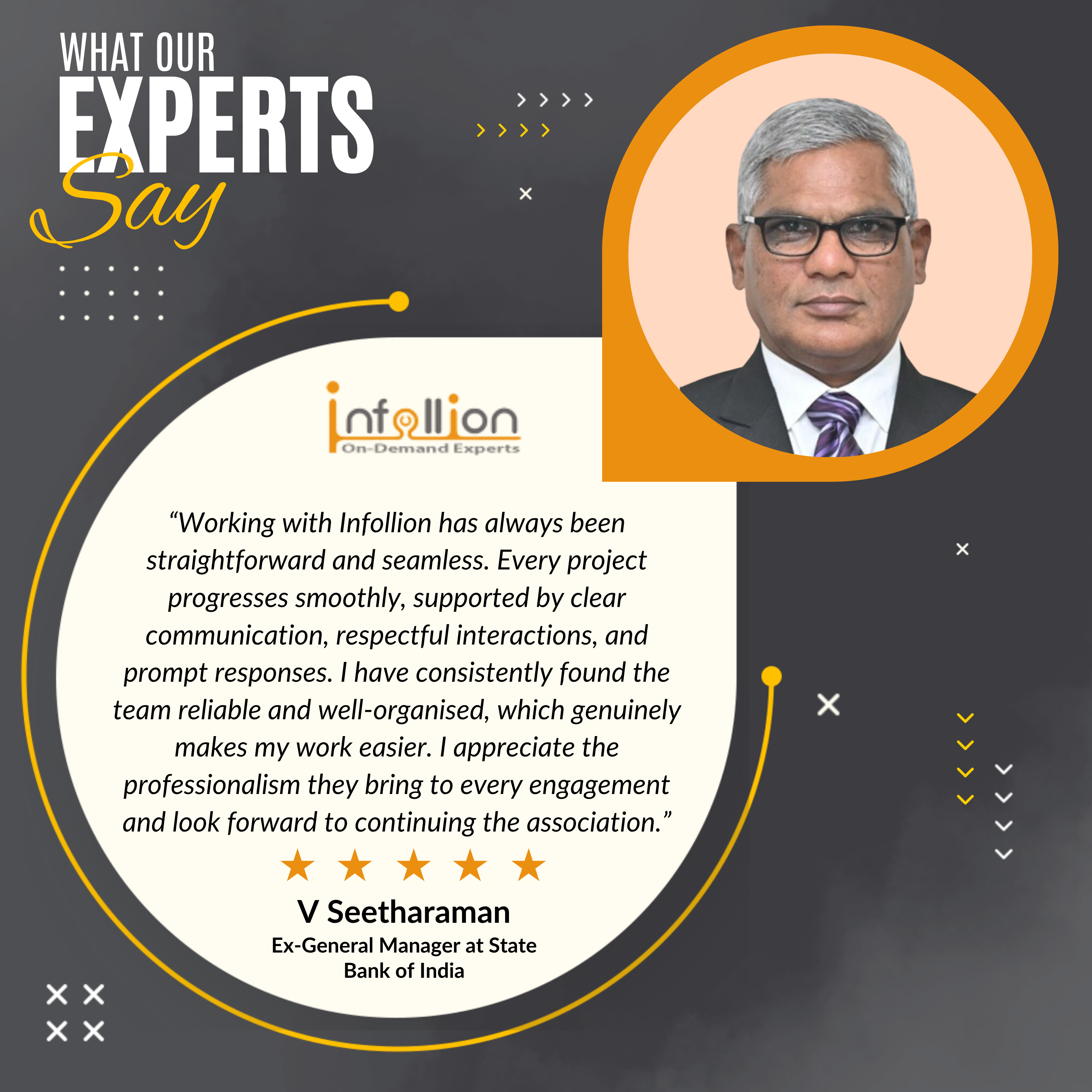 Testimonial from V Seetharaman, Ex-General Manager at State Bank of India